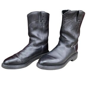 Justin 4763 Men's Black Leather Western Work Boots Size 8D Oil Resistant USA